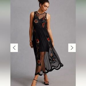 Anthropologie Not So Serious by Pallavi Mohan Midnight Garden Maxi Dress